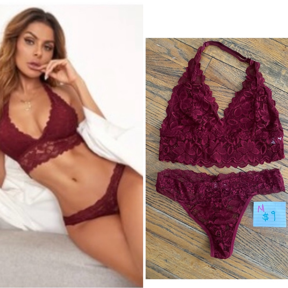 SHEIN Red Lace Bralette and Panty Set